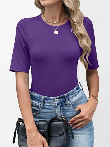 Image of ANRABESS Womens Half Sleeve Tops Crewneck Shirts Basic Fit Work Tee