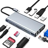🖥️【Alles-in-einem USB-C-Hub verwalten】: Der USB-C-Hub-Adapter ist mit allen Geräten kompatibel, die über USB-C / USB-Anschlüsse verfügen, insbesondere MacBook Pro und Air. Der 11-in-1 USB C-HUB umfasst einen USB3.0- und drei USB2.0-Ports, einen PD-Port, eine 4K-HDMI-Videoausgabe, einen männlichen VGA-zu-weiblichen Port, einen RJ45-Ethernet-Port und einen Audio-Ausgang sowie SD / Micro SD-Kartenlesersteckplätze, die mit MacBook Pro / Air, Chromebook und anderen Typ-C-Geräten kompatibel sind.
