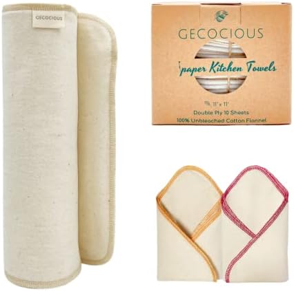Gecocious Reusable Paper Towels Washable Roll of 10+2 Pack,2-Ply Cotton Cleaning Cloths,Paperless Paper Towel Alternative-Absorbent,Thick,Zero Waste Kitchen Dishcloths,Cloth Napkins