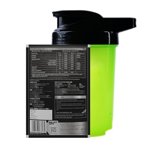 Image of Beastlife Pure Super Micronised Creatine & Shaker Pack | 50 g | 13 Servings | Litchi | NABL Lab Tested | Rapid Absorption for Muscle Strength & Athletic Performance | Super Micronised Creatine Powder