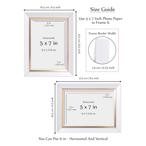 Image of GOLDEN PEACOCK Set of 2 5x7 Inch Photo Frames - Elegant White & Gold Finish | Decorative Tabletop & Wall Hanging Picture Frames for Home, Office & Gifting