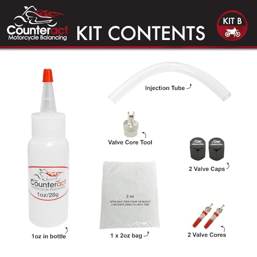 Image of Counteract KIT-B Motorcycle Do It Yourself Tire /Wheel Balancing Beads Kit - (1) 1oz (1) 2oz DIY Bead Bags, (2) Valve Caps and Cores, (1) Core Remover, Injector Bottle