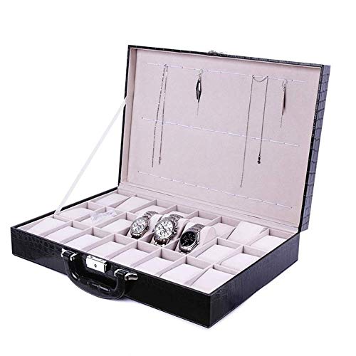 Caja de Reloj Caja de Reloj Caja de Reloj de Cuero sintético con 24 Ranuras Caja de Reloj Soporte para Reloj Caja de Reloj con Almohada de Reloj extraíble Premium para Hombres o Mujeres