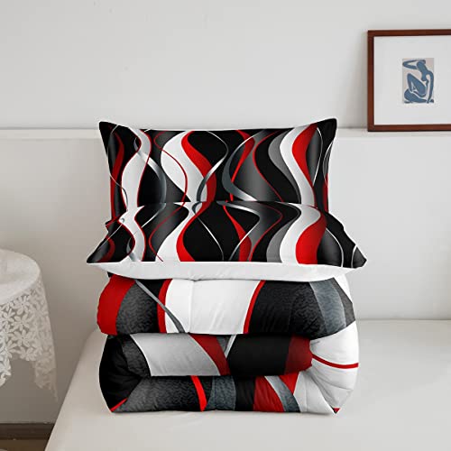 Image of Feelyou Red Grey Black Comforter Set Geometric Spiral Pattern Duvet Set for Kids Boys Girl Modern Abstract Inner Fill Bedding Set Grey White Comforter 1 Comforter Set with 1 Pillowcase Twin Size