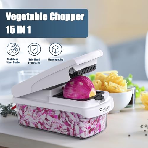 Vegetable Chopper - Mandoline Slicer, Onion Veggie Food Chopper with Container, Cucumber Potato Slicer, Salad Chopper Tool, 15 in 1 Kitchen Gadgets, Perfect for Cooking House Warming Gifts - Image 3