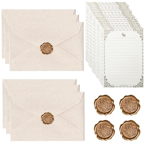 レターセット 手紙セット 封筒6枚 便箋24枚 封緘シール6枚 麻布柄封筒 結婚式 招待状 誕生日 記念日 メッセージカード 卒業礼状(ホワイト6枚(白いウサギの便箋))