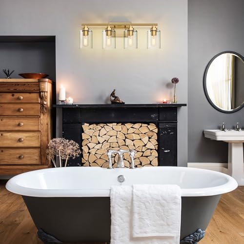 Image of SKEJAO Bathroom Vanity Light Over Mirror,Bathroom Light Fixture Wall Sconce Lighting for Bedroom,Living Room (Gold, 4-Light)