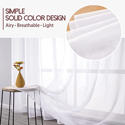 MRTREES Voile White Curtains 54 Inch Drop 2 Panels Voile Curtain Panel Rod Pocket for Door Bedroom Kitchen 46x54 Inch Drop Short Sheer Curtains 117cm x 137cm - Image 4