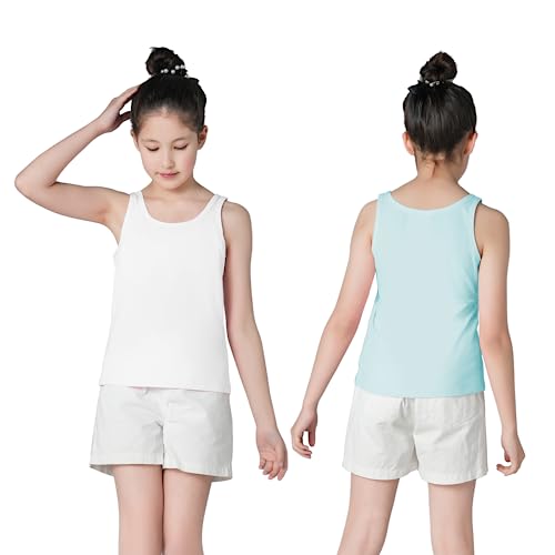 QBK 6-16Years Girls Tank Top with Built in Bra Training Bras Cotton Camisole Built in Bra Undershirts with Shelf Bra2