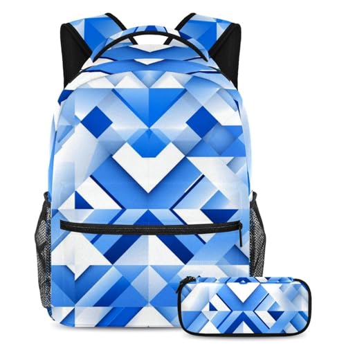 Cartable 69 bleu grand sac à dos étudiant ado imprimé mosaïque
