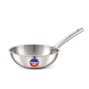 TOSAA TRIPLY Wok 18 CM (1250 ML)|Made with Premium triply Construction for Better Durability and Long-Lasting Performance.