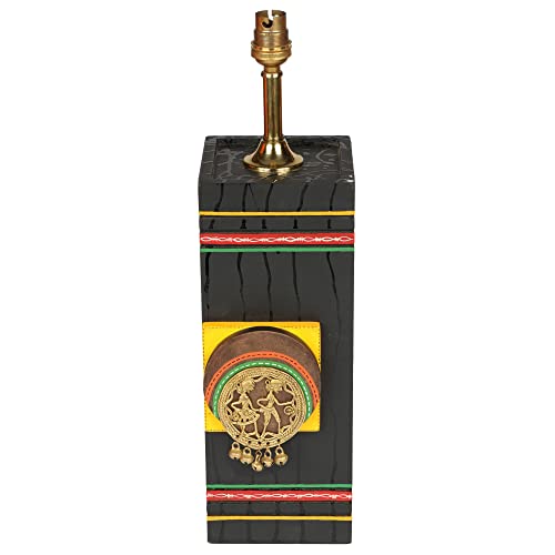 Image of AAKRITI ART CREATIONS MDF Board Table Lamp for Study Room, Bedroom & Living Room Decoration | Dhokra Dhokra Tribal Motif Bedside Lamp with Cotton Fabric Shade | Aesthetic Night Lamp
