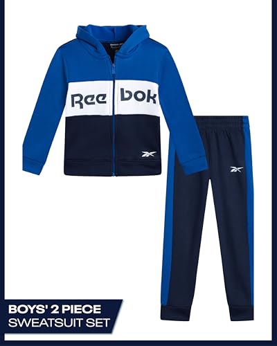 Reebok Toddler Boys Tracksuit - 2 Piece Cozy Soft Fleece Toddler Zip Up Hoodie Sweatshirt and Boys Jogger Pants Outfit2