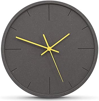 Stephanie Imports Modern Minimalist Dark Concrete Silent Wall Clock Yellow Hands