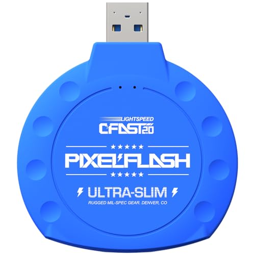 PixelFlash CFast 2.0 Card Reader (Blue) - Memory Card Adapter with USB 3.0, 500Mb/s File Transfer, Ultra-Slim & Anti-Slip Rubber Shell, Compatible with Most Brands & OS