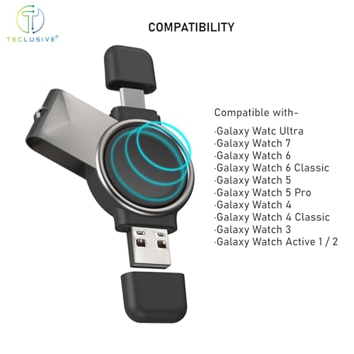 Image of T Teclusive Type C USB Portable Charger Compatible for Galaxy Watch Ultra /Galaxy 7 6 5 4 Classic /Watch 3 | Mini Dual Port USB C Magnetic Travel Charger (White)