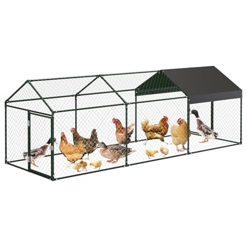 120"x40"x40" Large Chicken Coop, 3 Compartments Chicken Run with 2 Doors & Waterproof Cover, Walk in Poultry Cage for Hen, Rabbit, Duck, Goose, Black