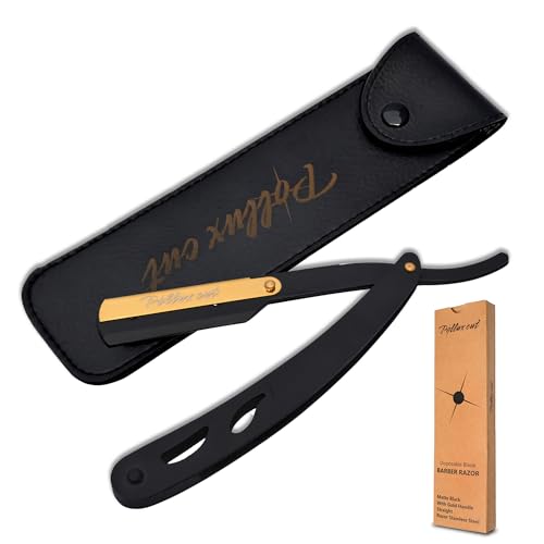 Pollux Cut Throat Razor for Men – Black & Gold Stainless Steel Single Edge Straight Razor – Professional Barber Shaving Tool for Beard, Moustache & Hair – Pouch Included – Blades Not Included