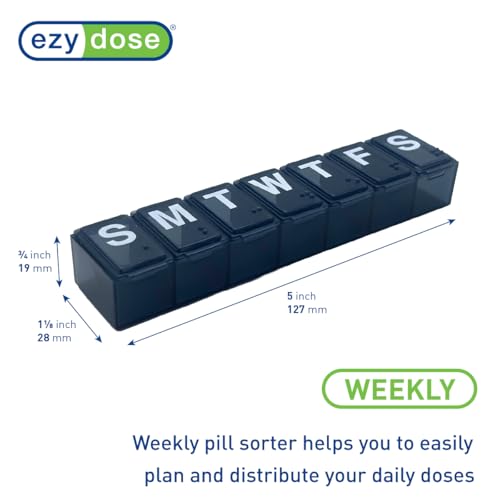 Image of EZY DOSE Weekly (7-Day) Daily Pill Organizer, Vitamin Planner, Medicine Container, Case for Supplements and Fish Oils, Convenient and Easy to Use, Medium Compartments, Travel Friendly, Black, BPA Free
