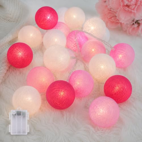 Ciskotu Guirlande Lumineuse Coton Boules Batteries - 3,3M 20 LED Chaîne Lumière Avec Prise pour Chambre Rideau Fête Noël Anniversaire Halloween Mariage...