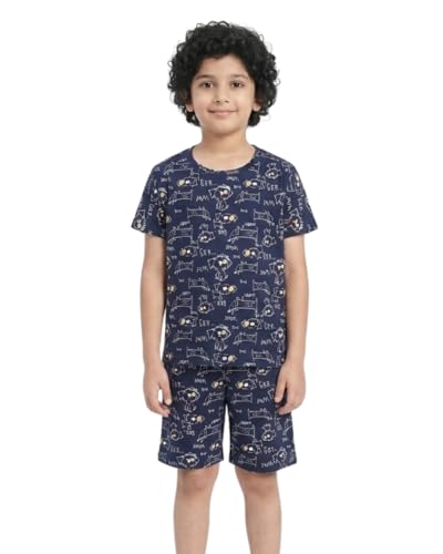 Image of Kids Premium Cotton T-Shirt & Shorts Set for Boys - Half Sleeves Printed Summer Co-Ord Set with Pockets, Soft & Comfortable Casual Wear Outfit