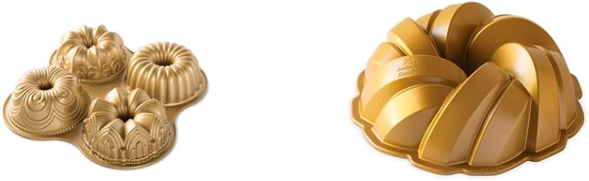 Nordic Ware 91377 Nordicware 9 Cup Bundt Quartet Pan, Gold & 75th Anniversary Braided Bundt Pan