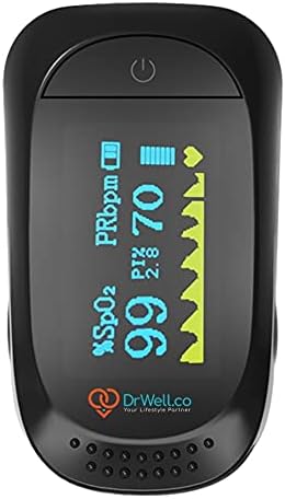 DR.WELL.CO digital Pulse Oximeter Fingertip, OLED High Definition Screen, Oxygen Saturation Monitor, Heart Rate and SpO2 Levels Meter with Alarm Function [MedNet Germany], Black