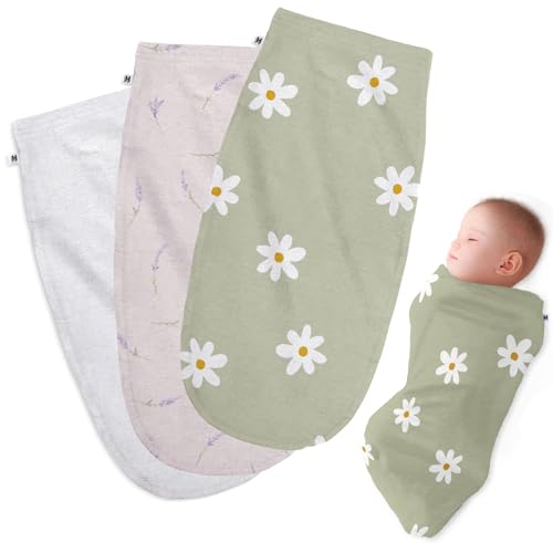 Image of Henry Hunter Baby Swaddle Sack | The Simple Swaddle | Soft Stretchy Cotton Swaddles for Newborns | Baby Swaddles 0-3 Months, Swaddle Blankets Baby Girl, Pack of 3, Daisy | Lavender | White Heather
