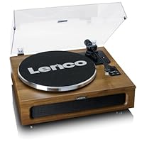 Lenco LS-410WA Bluetooth Turntable with 4 Built-in Speakers, Belt Drive Vinyl Record Player, 33/45 RPM, 40W Output, RCA & AUX Input, Walnut Wood