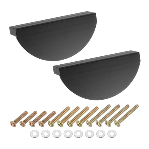 QUARKZMAN 4Pcs Poignées De Tiroir, 2.52" Espacement Des Trous Alliage D'Aluminium Demi-Lune Pour Armoire De Cuisine Commode Meuble, Noir