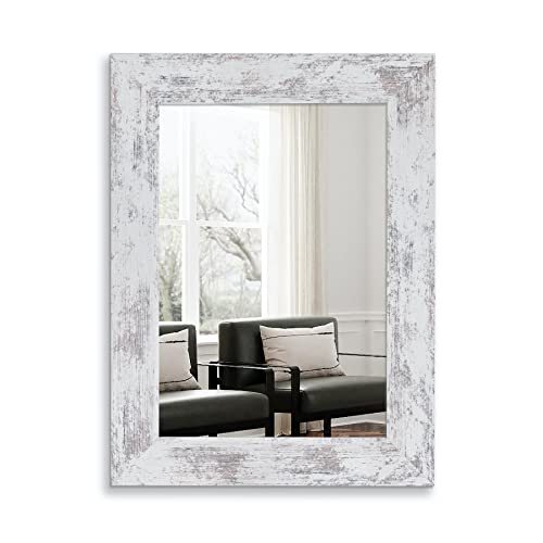 Syndra Bathroom Vanity Mirror,24" X 32" Wood Frame Farmhouse Mirrors For Wall Decor ，Living Room Or Bedroom，Rustic Bathroom Decor Vertical Or Horizontal Hanging White #TOP7