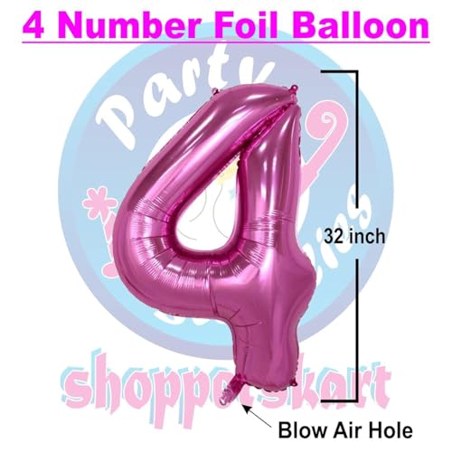Image of Pink 32 Inches Numbers 4 Shape Large Big Foil Helium Balloons For Party Decorations In Happy Birthday Anniversary Office Items Materials Set Pack, Pack Of 1