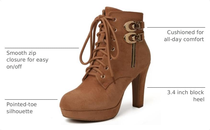 Image of Susanny High Heel Boots for Women,Womens Platform Boot Heels Sexy Round Toe Lace UP High Heels Mid Calf Boots