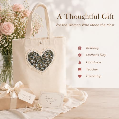Image of Christian Tote Bag Gift for Women, Canvas Bible Bag Handmade Floral Cross