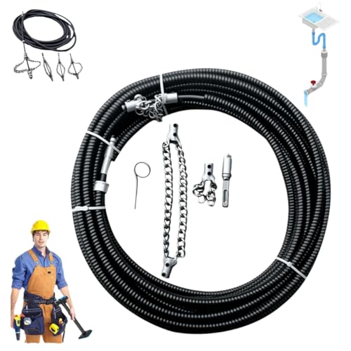Flex-Shaft Sewer Descaling Chain, Heavy Duty Drain Clog Remover, Flex Shaft Sewer Cleaning Tool, Efficient Descaling Durable Metal Hair Tool Drain Opener PVC Pipe Maintenance Tool (Black 9.84FT-Set)