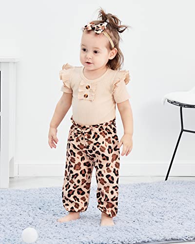 Image of Newborn Baby Girl Clothes 0-18M Infant Ruffle Romper Bodysuit, Long Sleeve Tops Floral Pant Outfits Set + Headband