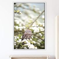 Framed Canvas Wall Art Owl Birds Dramatic Farmhouse/Country Home Office Multicolor Owl Photography - 16x24 inches
