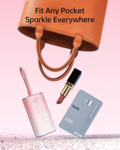 Image of iWALK Sparkly 10000mAh Portable Charger, 22.5W Fast Charging Small Power Bank with Built-in USB-C Cable, Diamond Glitter Ultra-Compact Battery for iPhone 17 /17 Pro /16 /16 Pro /15, Samsung,ShinyPink