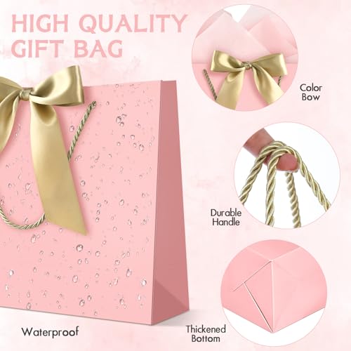 Image of JMANNI 12 Pcs Wedding Paper Gift Bags with Handle,13 inch Medium Thank You Gifts Bags with Ribbon Bow Bridal Shower Gifts for Baby Shower Graduation Holiday Birthday Party Supplies Mothers Day(pink)