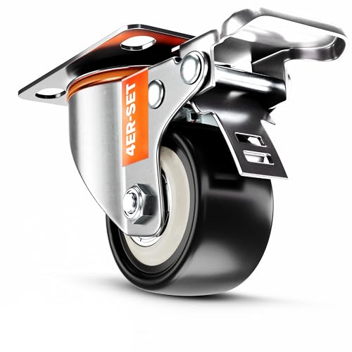 PEARWAY™ Roulettes robustes de qualité supérieure - Jusqu'à 320 kg - 4 freins - Roulettes pivotantes pour meubles - Roulettes pivotantes de 50 mm pour l'intérieur et l'extérieur - Roulettes de