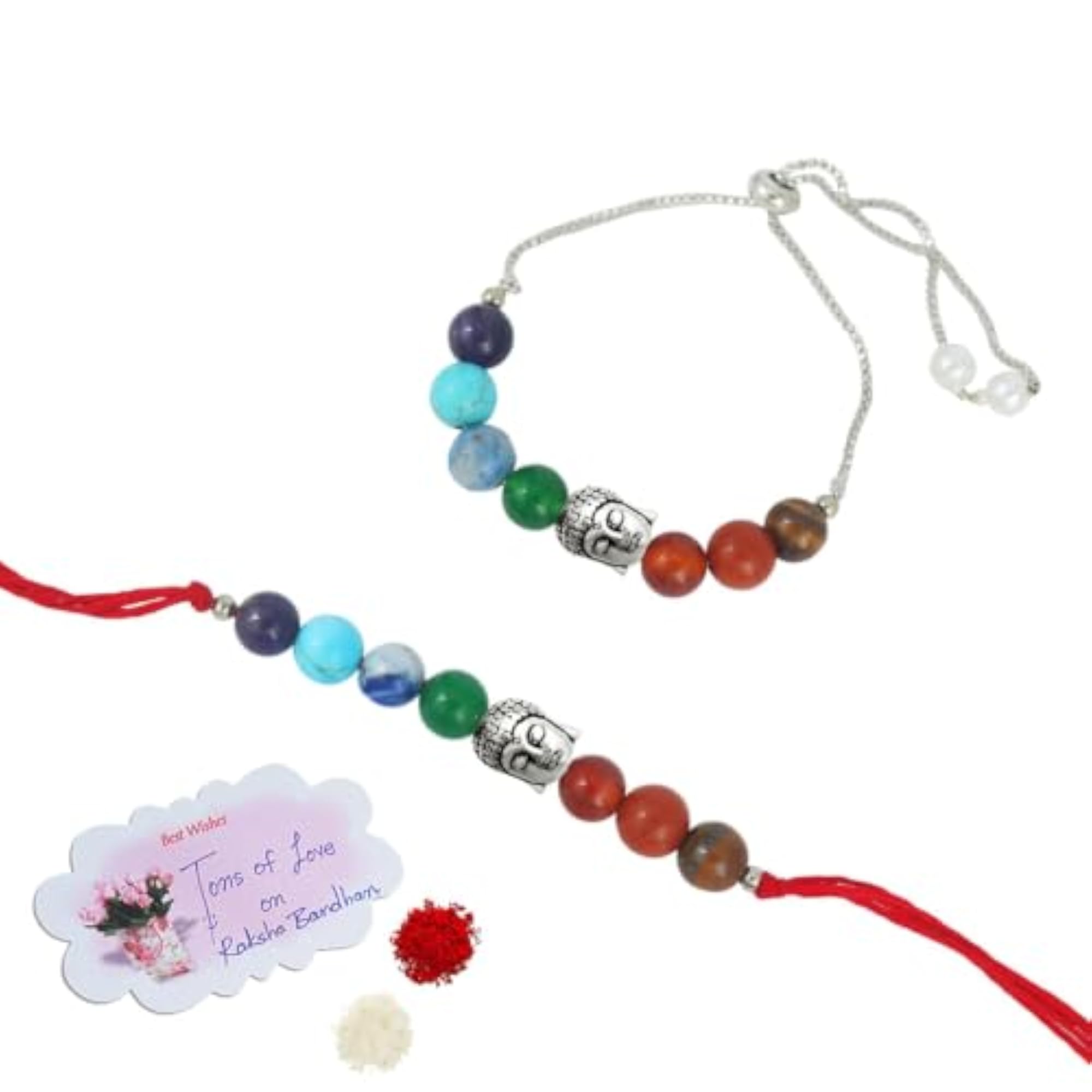 Seven Chakra Rakhi Band with Buddha Charm, Healing Gift