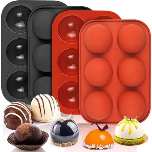 BUSOHA Silicone Molds for Chocolate - 4 Pack 6 Cavity Cake Baking Silicone Molds,Medium Semi Sphere Baking Mold for Making Hot Chocolate Bomb, Jelly, ice cube,Pudding, Dome Mousse