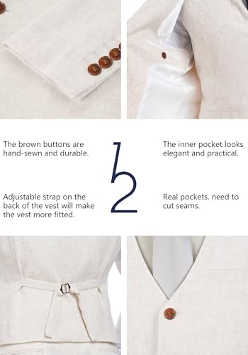 Wehilion Retro Linen Men Suit Beach Wedding Suit Summer Slim Fit 3 Pieces Light Weight Linen Suit Jacket Vest Pant Tuxedo3