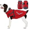 FUAMEY Dog Winter Coat with Harness, Insulated Jacket for Dogs Cold Weather Clothes, Back Zipper Doggie Cover for Snow Day, Pet Outfits with Pop Bag Pockets for Large Dogs, Boston Terrier (Red, L)
