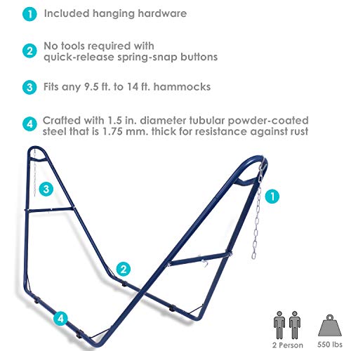 Sunnydaze Universal Heavy-Duty Steel Hammock Stand - 550-Pound Capacity - Fits Hammocks 9 To 14 Feet Long - Blue #TOP3
