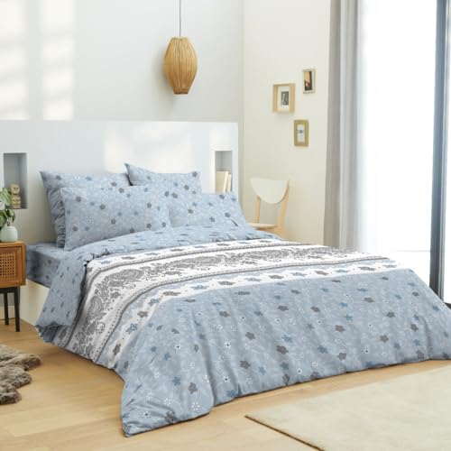 UNIVERSDECOR - Pack Complet Housse de Couette réversible pour lit 140 x 190 cm (Pack Complet HDC pour lit 140 x 190, Heart Bleu)