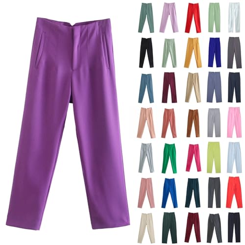 Pantalones formales para mujer con bolsillos, pantalones de algodón para mujer, pantalones casuales de cintura alta, elegantes pantalones de trabajo con bolsillo lateral, pantalones deportivos