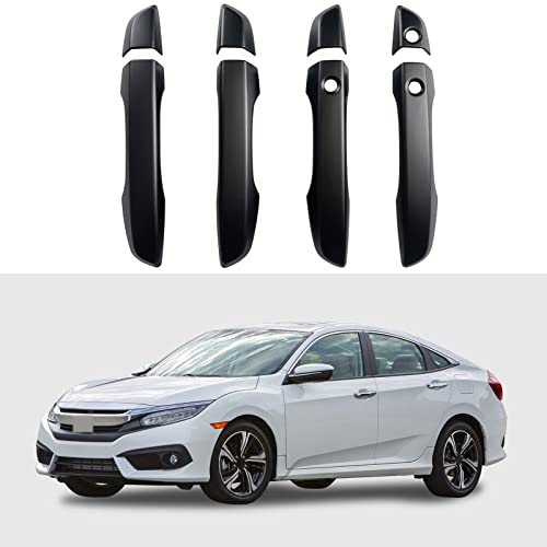 Door Handle Cover Trim Compatible With 10th Gen Honda Civic Sedan Hatchback Coupe Type R 2016 2017 2018 2019 2020 2021 Exterior Door Handles with smart Entry keyhole Matte Black Car Decoration