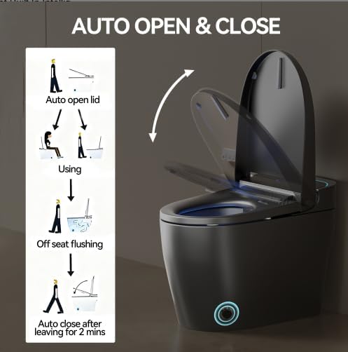 Inodoro inteligente moderno con bidé integrado, inodoros de una pieza en gris con secador, inodoro japonés con luz nocturna y pantalla LED, inodoro eléctrico con tapa de apertura y cierre automático, asiento calefactado (gris) miniatura 6
