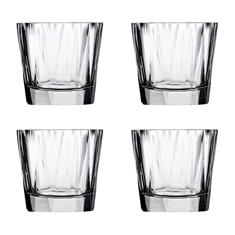 Nude Glass Hemingway Set of 4 Whisky Glasses 11oz - Whiskey Glasses Set, Old Fashion Tumblers Set, Vertical Line Glasses, Scotch, Bourbon, Cocktails, Cognac, Vodka, Gin, Rum Home Bar Gift Set Cover